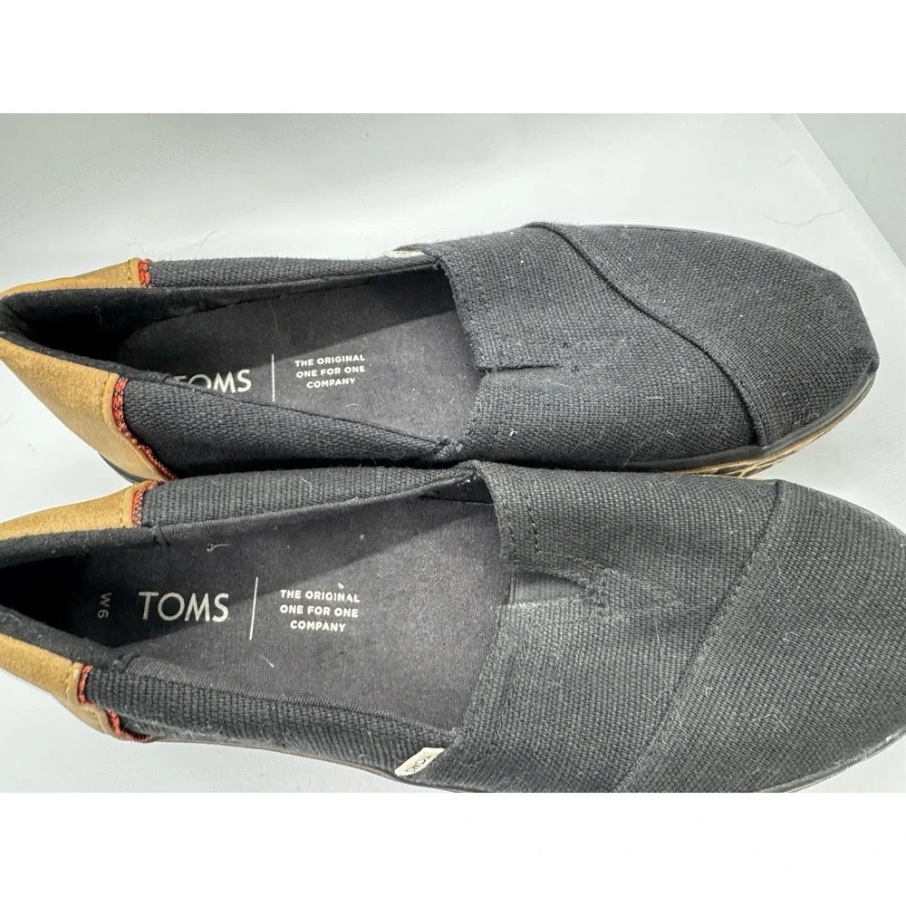 Toms Alpargata Boardwalk Platform Women Sz 6 Black Leopard Print Slip On EUC A15